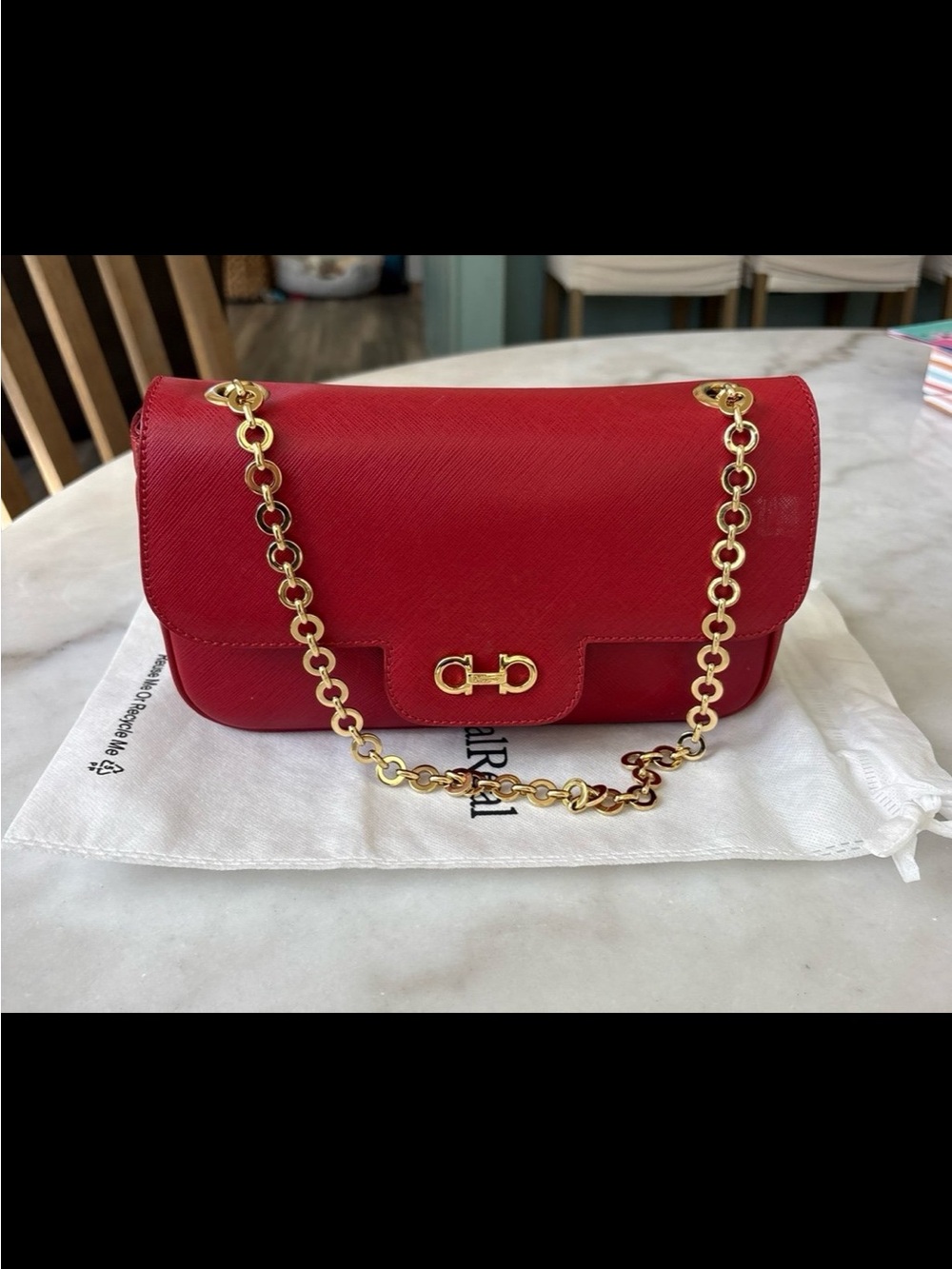 Salvatore Ferragamo Red Saffiano Leather Chain Shoulder Bag